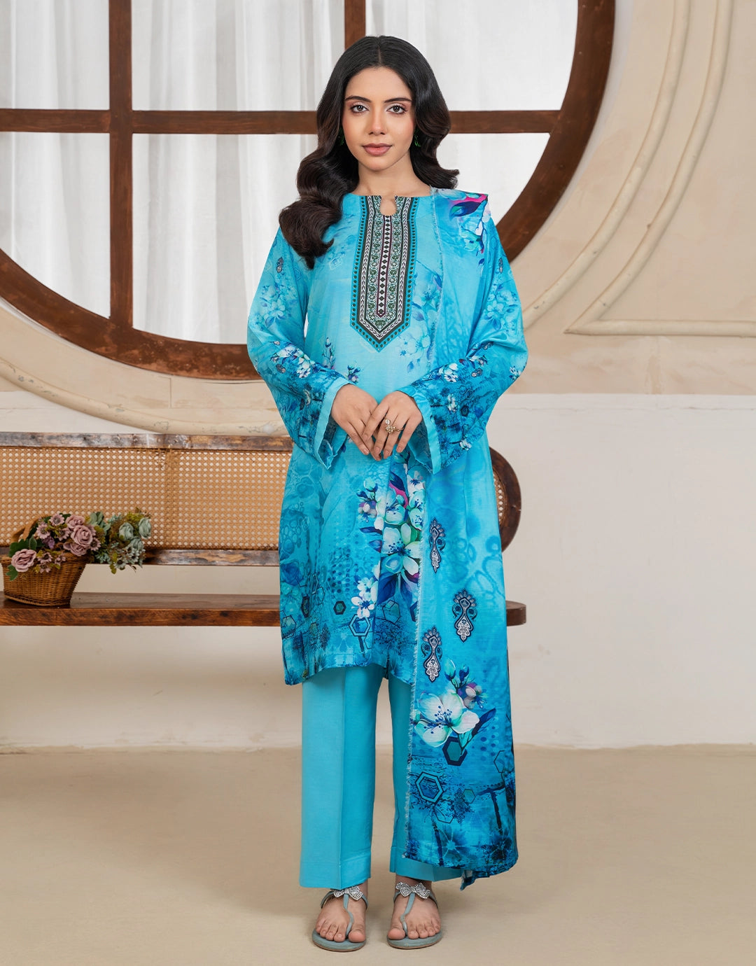 Nurelle - 3 Piece Stitched Printed Linen